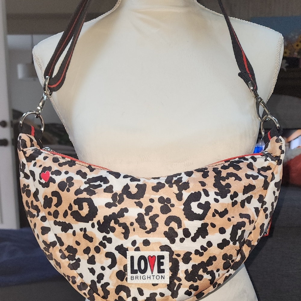 Brightonโ Leopard Print Love Crossbody Bag in Tan/cream With Removable Strap